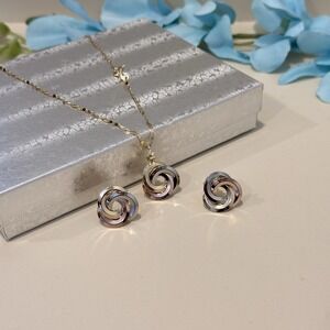 14K Gold Plated Women's Set Chain Necklace Earrings Three Gold 18in